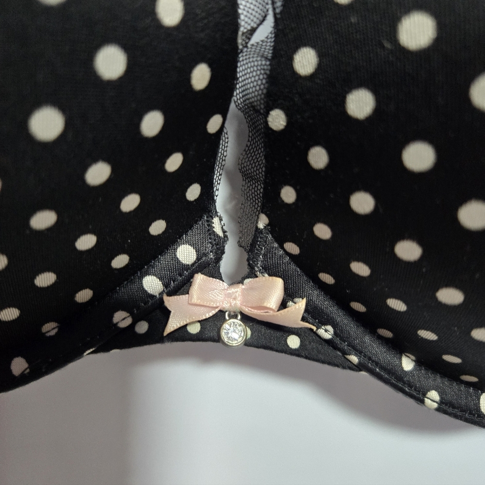 Victoria's Secret Black and White Polka Dot Bra, faux diamond, lace. - Picture 2 of 6